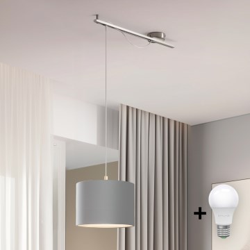 Eglo - Suspension filaire LED CALCENA 1xE27/60W/230V chrome/gris