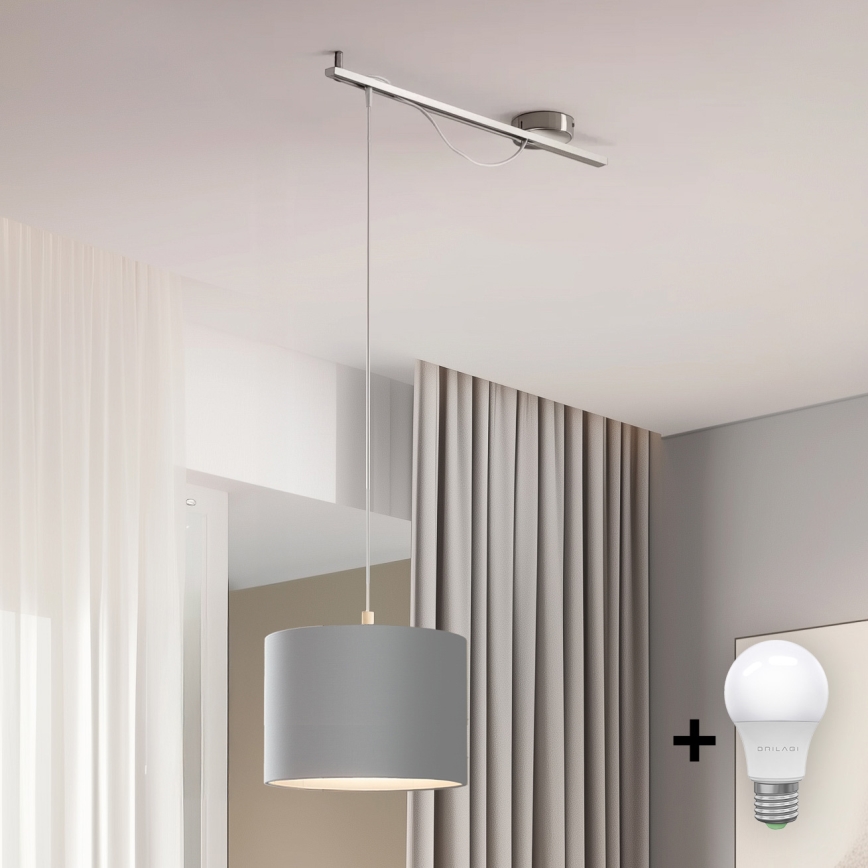 Eglo - Suspension filaire LED CALCENA 1xE27/60W/230V chrome/gris