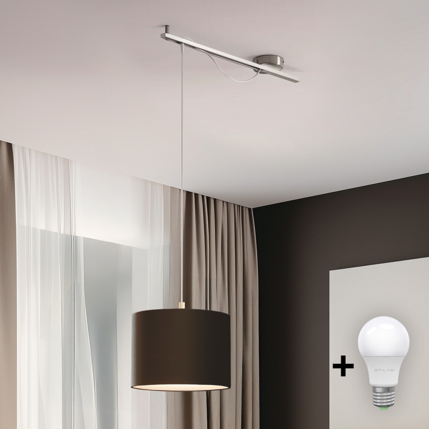 Eglo - Suspension filaire LED CALCENA 1xE27/60W/230V chrome/marron