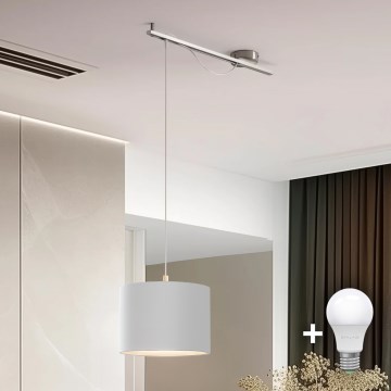 Eglo - Suspension filaire LED CALCENA 1xE27/60W/230V chrome mat/blanc
