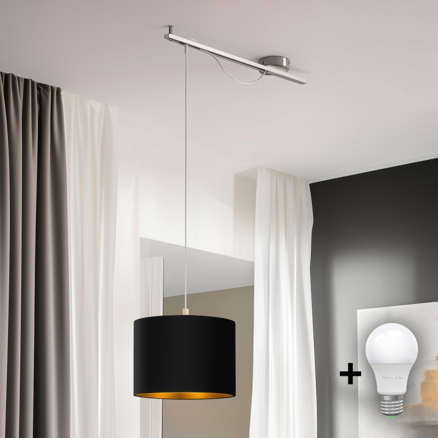 Eglo - Suspension filaire LED CALCENA 1xE27/60W/230V chrome/noir