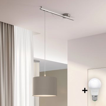Eglo - Suspension filaire LED CALCENA 1xE27/60W/230V chrome/taupe