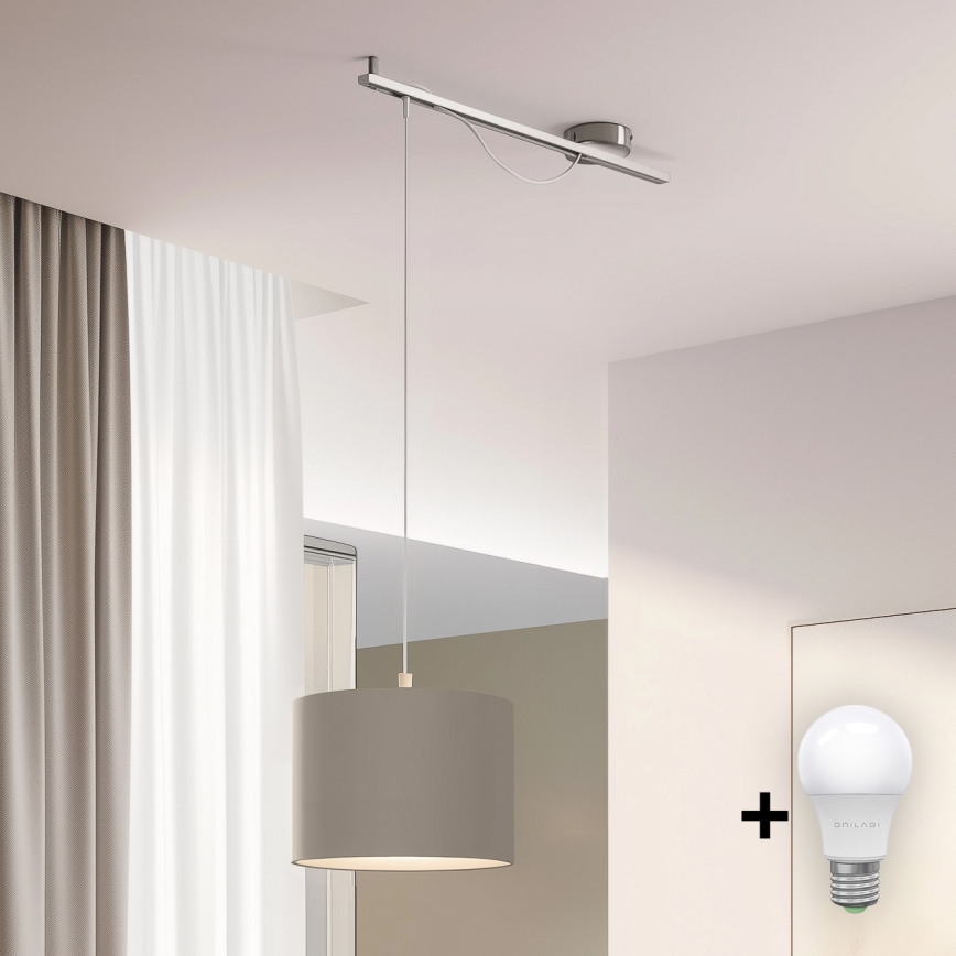 Eglo - Suspension filaire LED CALCENA 1xE27/60W/230V chrome/taupe
