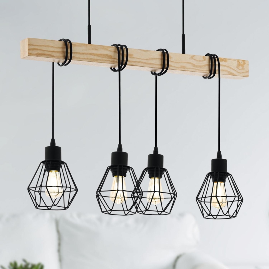 Eglo - Suspension filaire TOWNSHEND 4xE27/60W/230V - FSC certifié