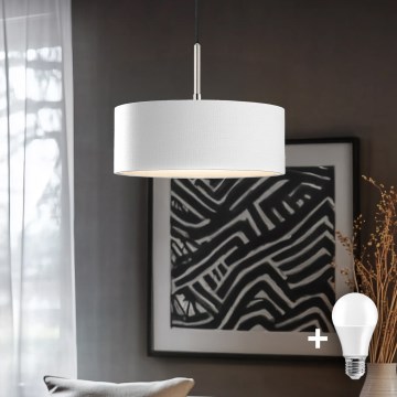 Eglo - Suspension LED sur câble TUNJA 1xE27/60W/230V blanche
