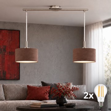Eglo - Suspension LED sur câble TUNJA 2xE27/60W/230V chrome mat/marron
