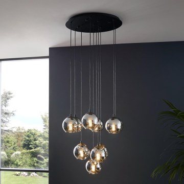 Eglo - Suspension sur câble 10xE27/40W/230V noir/chrome brillant