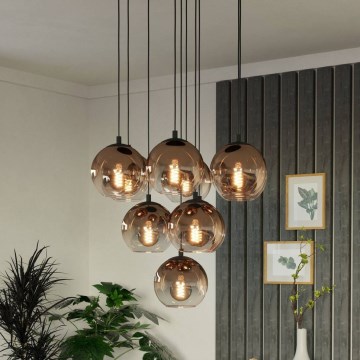 Eglo - Suspension sur câble 10xE27/60W/230V noir/beige/fumé