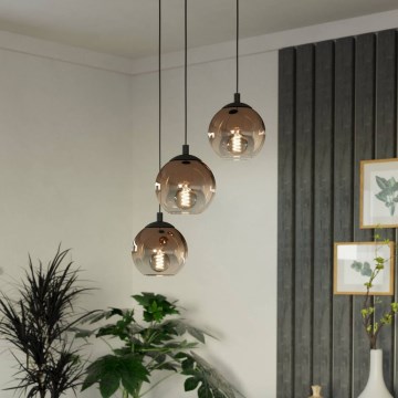 Eglo - Suspension sur câble 3xE27/60W/230V noir/beige/fumé