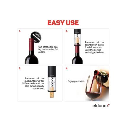 ELDONEX EWO-2100-BK - Ouvre-bouteille électrique pour vin 4xAA noir