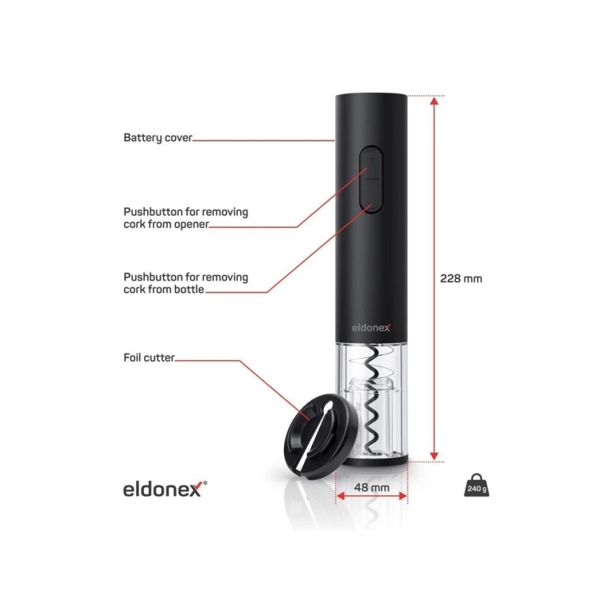 ELDONEX EWO-2100-BK - Tire-bouchon électrique 4xAA noir