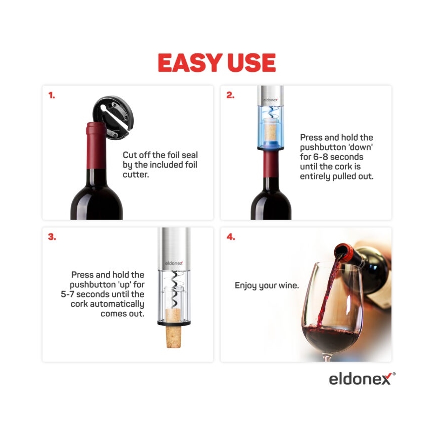 ELDONEX EWO-2200-SL - Tire-bouchon électrique 4xAA chrome mat