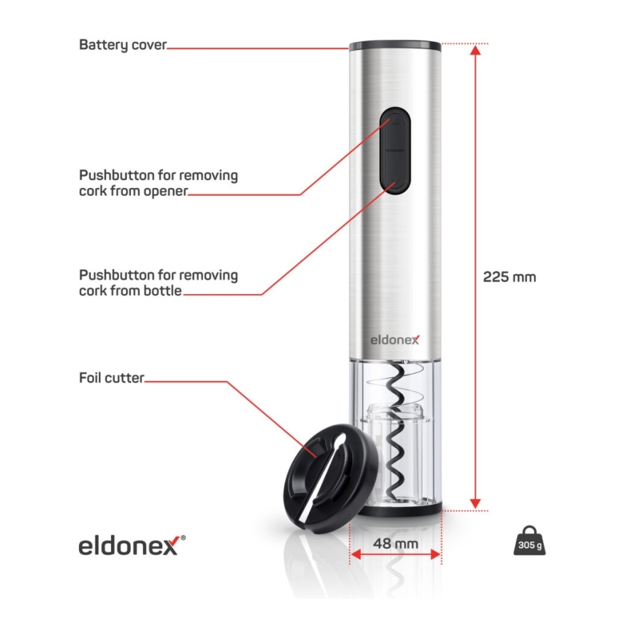 ELDONEX EWO-2200-SL - Tire-bouchon électrique 4xAA chrome mat