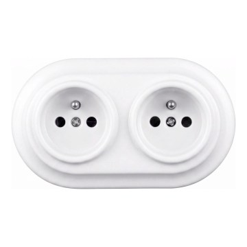 Elhard - Double prise domestique en céramique blanche au design rétro avec cadre, 230 V
