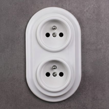 Elhard - Double prise domestique en céramique blanche au design rétro avec cadre, 230 V