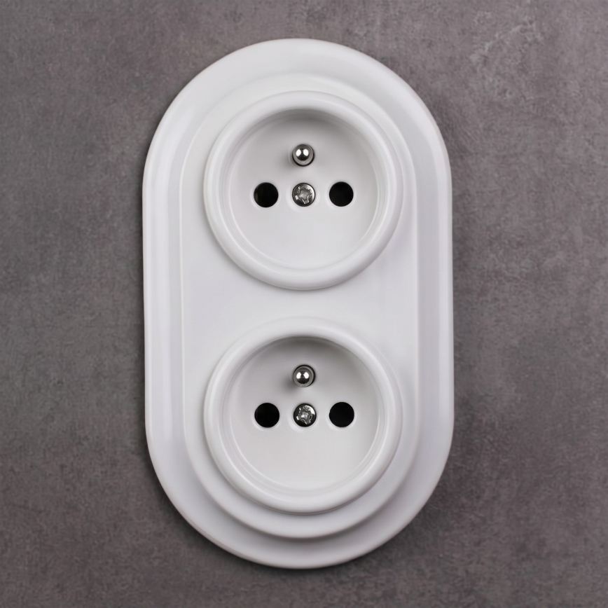 Elhard - Double prise domestique en céramique blanche au design rétro avec cadre, 230 V
