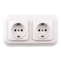 Elhard - Double prise murale en céramique de style rétro avec cadre SCHUKO 230 V, blanche