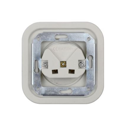 Elhard - Double prise murale en céramique de style rétro avec cadre SCHUKO 230 V, blanche