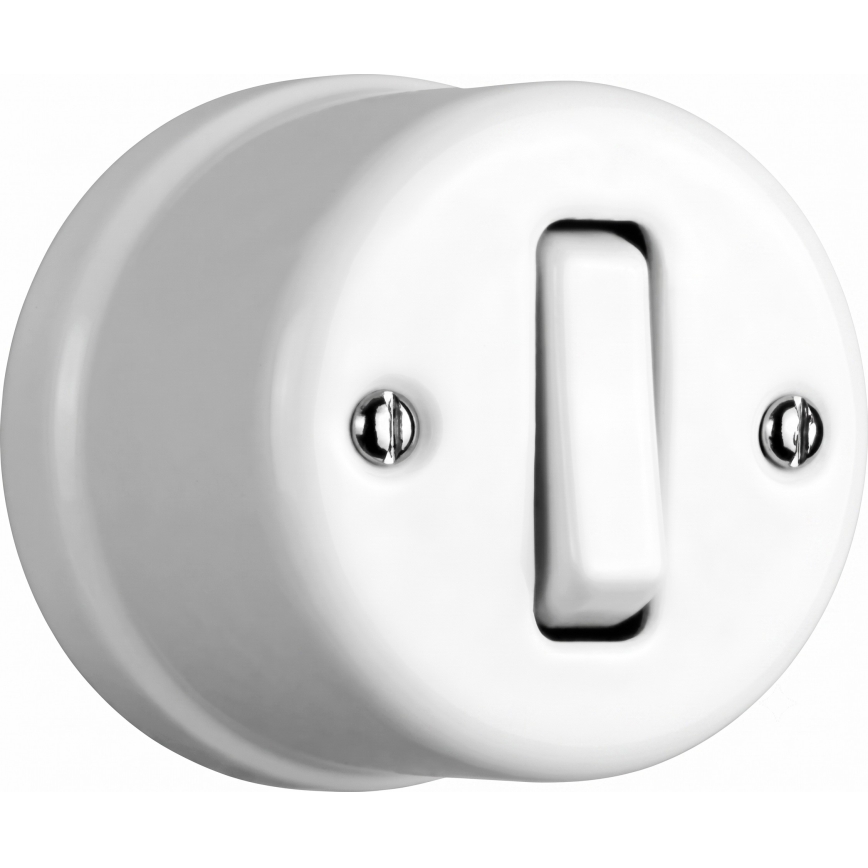 Elhard - Interrupteur mural rétro en céramique unipolaire n°1 et prise SCHUKO 230 V avec cadre, blanc