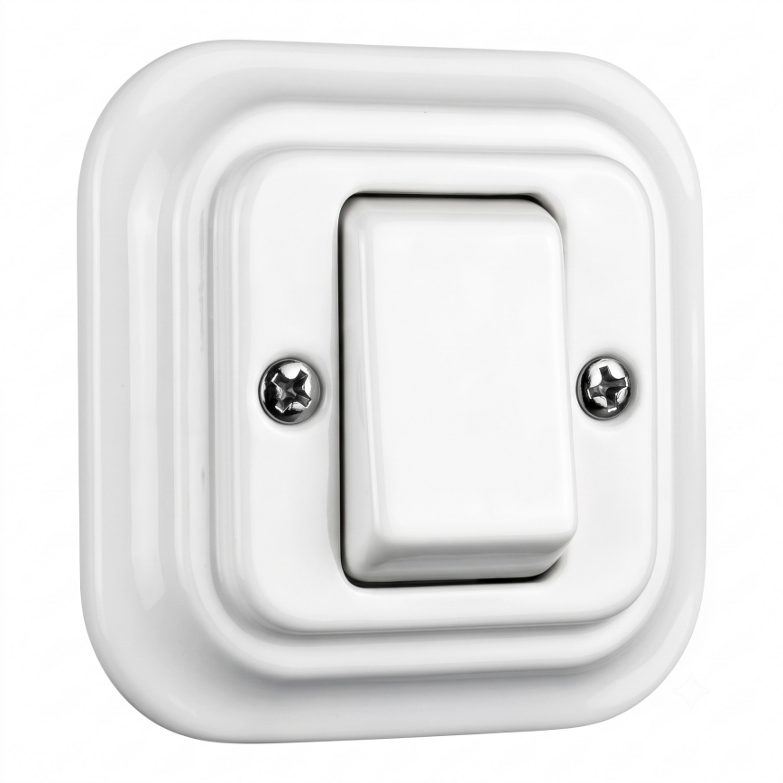 Elhard - Interrupteur croisé rétro en céramique à large touche basculante, cadre n° 7, blanc