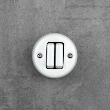Elhard - Interrupteur d'escalier double rétro en céramique, n° 6+6, blanc