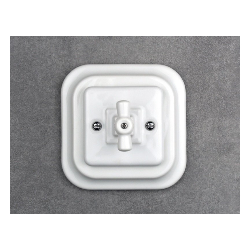 Elhard - Interrupteur d'escalier rotatif rétro en céramique, cadre n° 6, blanc
