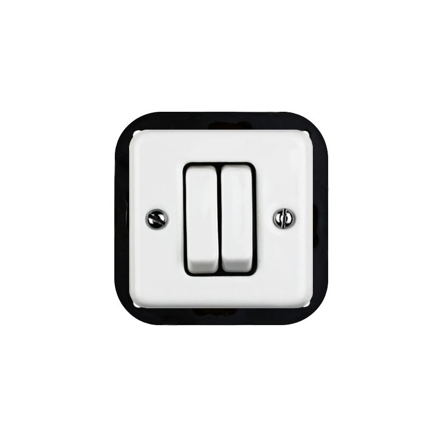 Elhard - Interrupteur double d'escalier style rétro en céramique avec cadre n° 6+6, blanc