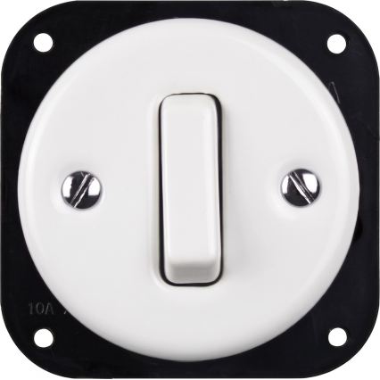 Elhard - Interrupteur double en céramique rétro avec cadre č. 1 blanc/bois clair