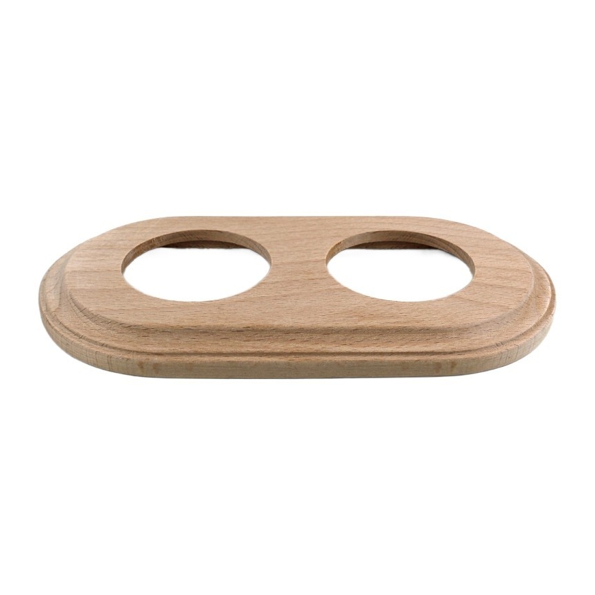Elhard - Interrupteur double en céramique rétro avec cadre č. 1 blanc/bois clair