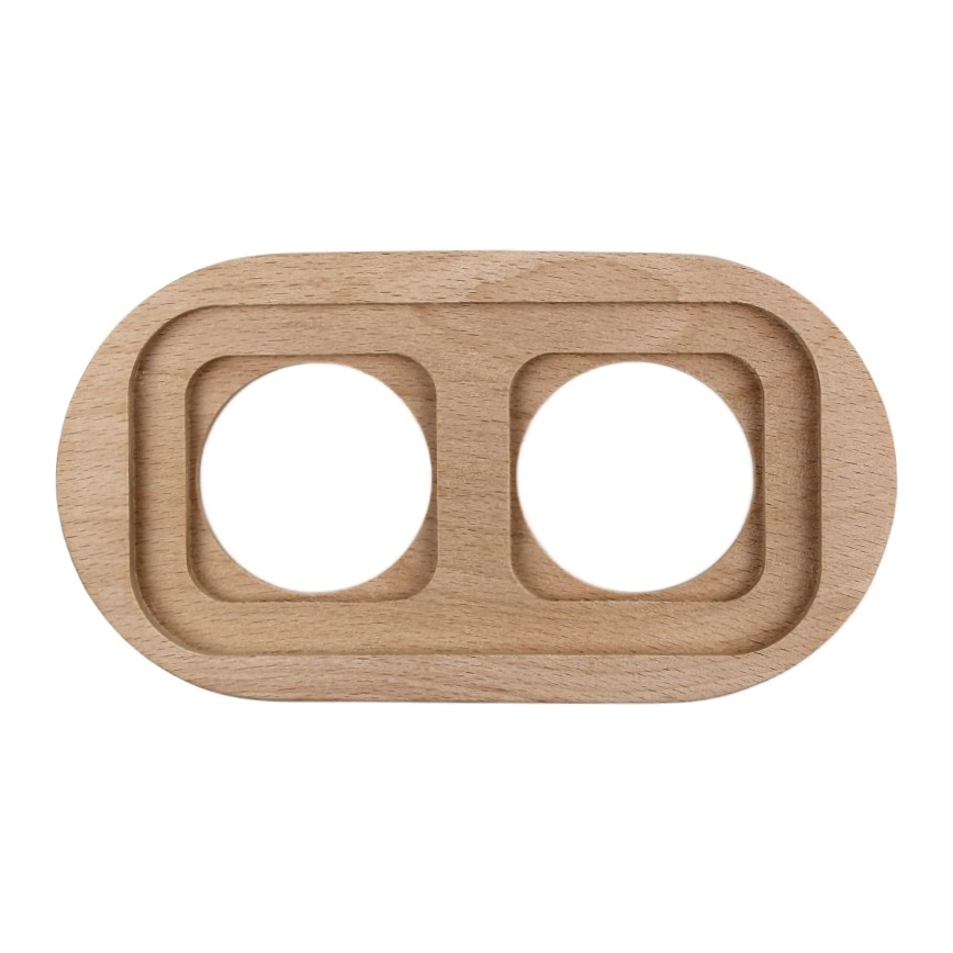 Elhard - Interrupteur double en céramique rétro avec cadre č. 1 blanc/bois clair