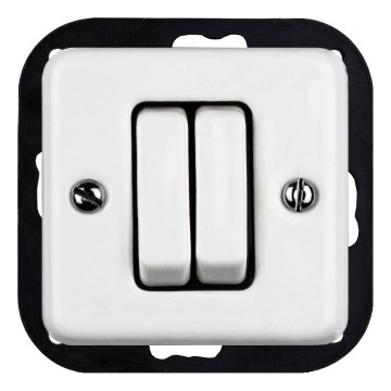 Elhard - Interrupteur double rétro en céramique pour escalier, sans cadre, n° 6+6, blanc
