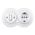 Elhard - Interrupteur rétro en céramique n° 1 et prise 230 V avec cadre SCHUKO, blanc