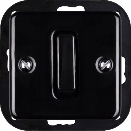 Elhard - Interrupteur unipolaire rétro en céramique n°1 et prise 230 V avec cadre, noir