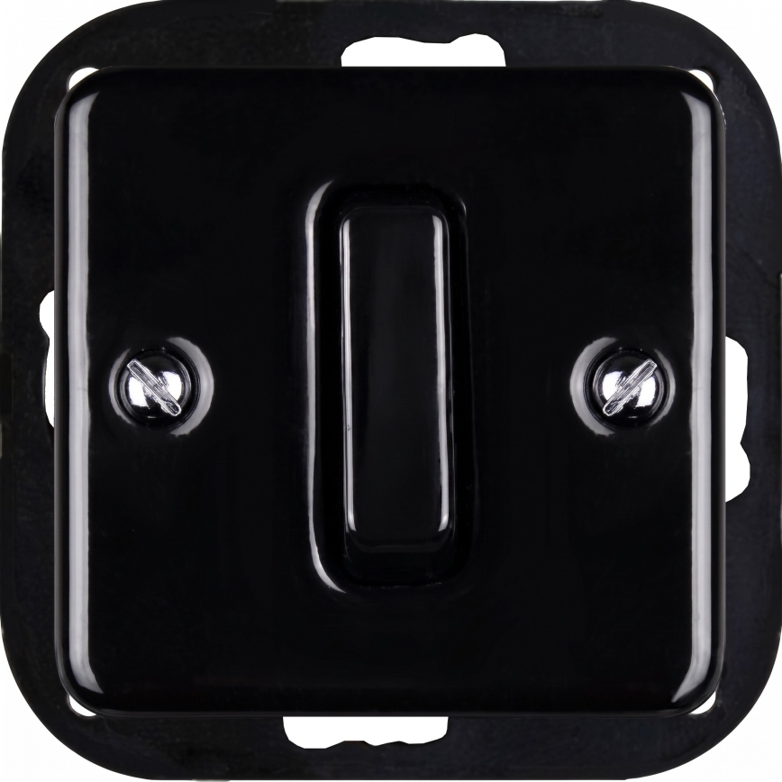 Elhard - Interrupteur unipolaire rétro en céramique n°1 et prise 230 V avec cadre, noir