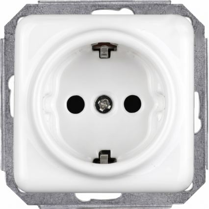 Elhard - Interrupteur unipolaire rétro en céramique n° 1 et prise SCHUKO 230V avec cadre blanc