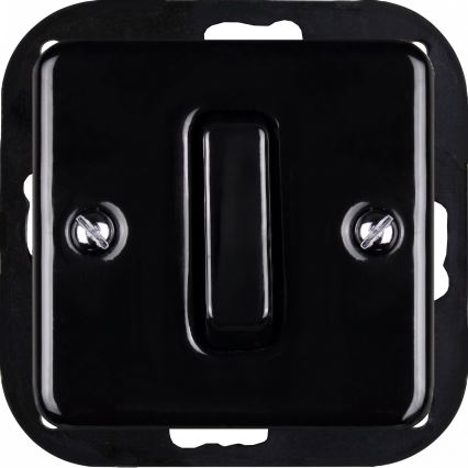 Elhard - Interrupteur unipolaire rétro en céramique n° 1 et prise SCHUKO 230 V avec cadre noir