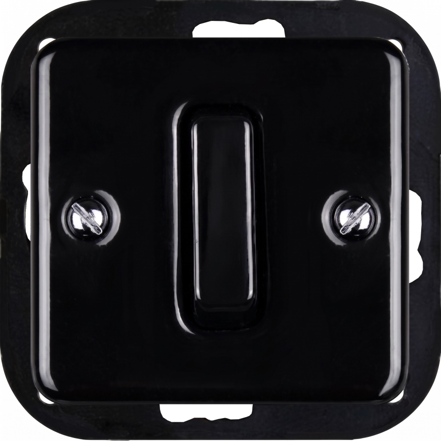 Elhard - Interrupteur unipolaire rétro en céramique n° 1 et prise SCHUKO 230 V avec cadre noir