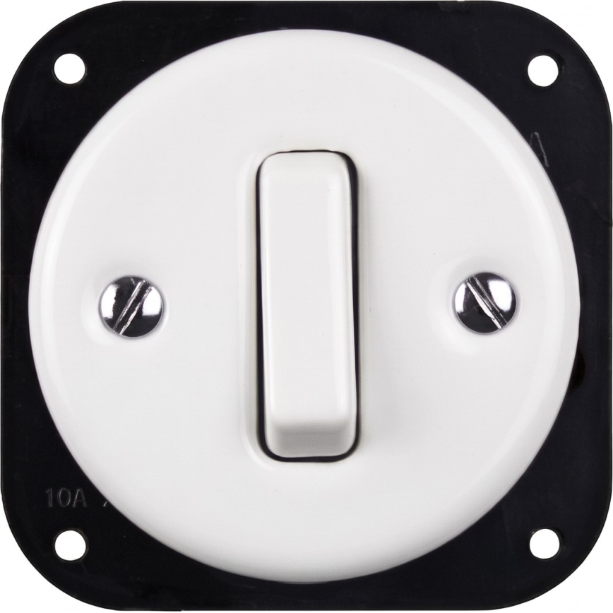 Elhard - Interrupteur rétro simple en céramique avec cadre č. 1, blanc/bois foncé