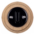 Elhard - Interrupteur rétro simple en céramique avec cadre č. 1 noir/bois clair