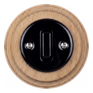 Elhard - Interrupteur rétro simple en céramique avec cadre č. 1 noir/bois clair