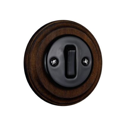 Elhard - Interrupteur rétro simple en céramique avec cadre č. 1 noir/bois foncé