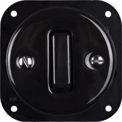 Elhard - Interrupteur rétro simple en céramique avec cadre č. 1 noir/bois foncé
