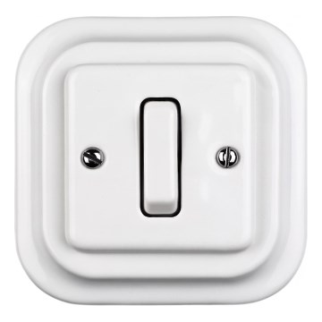 Elhard - Interrupteur simple au style rétro en céramique avec cadre n° 1, blanc