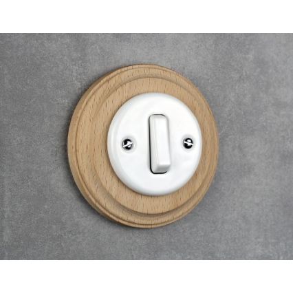 Elhard - Interrupteur simple rétro en céramique avec cadre č. 1, blanc/bois clair