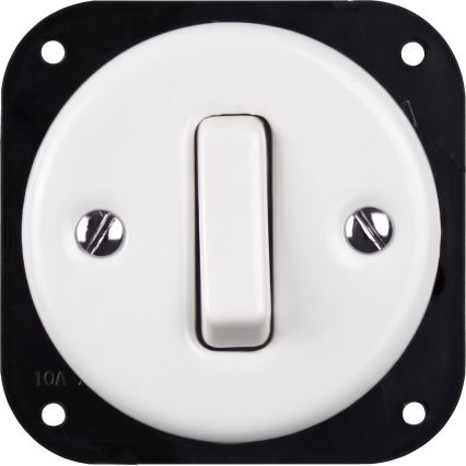 Elhard - Interrupteur simple rétro en céramique avec cadre č. 1, blanc/bois clair