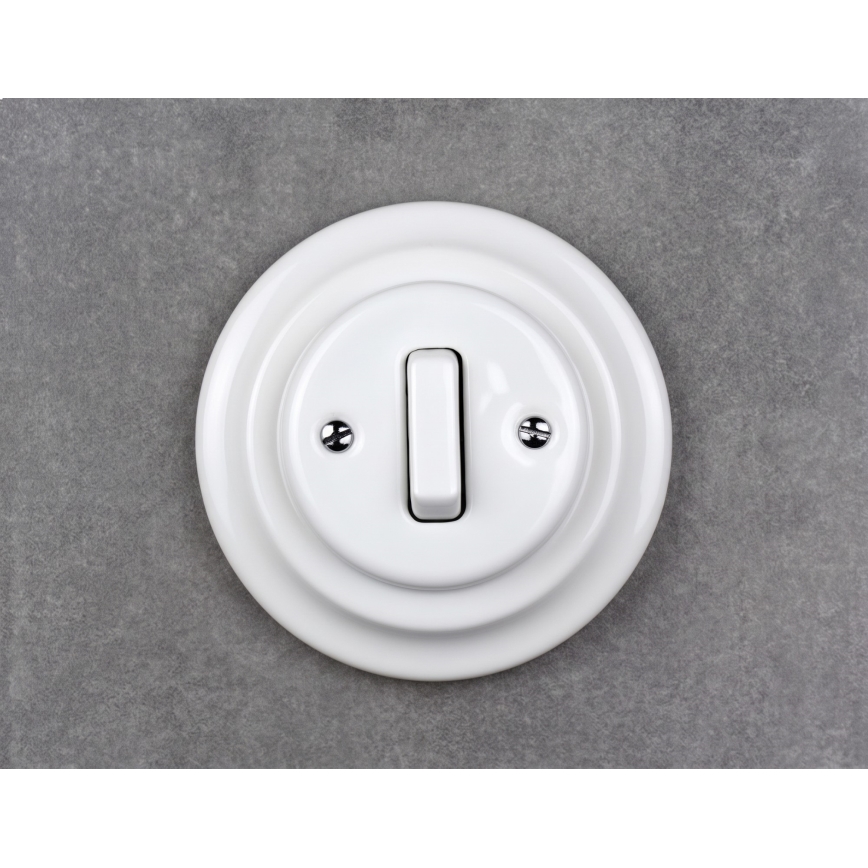 Elhard - Interrupteur simple rétro en céramique avec cadre č. 1 blanc