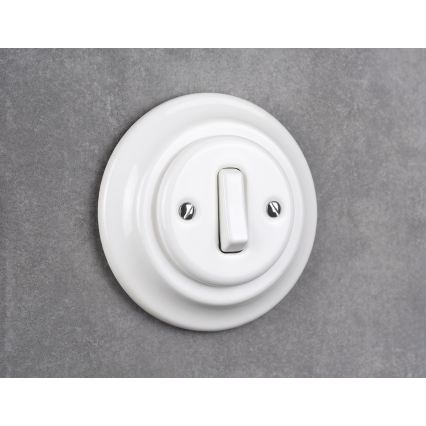 Elhard - Interrupteur simple rétro en céramique avec cadre č. 1 blanc