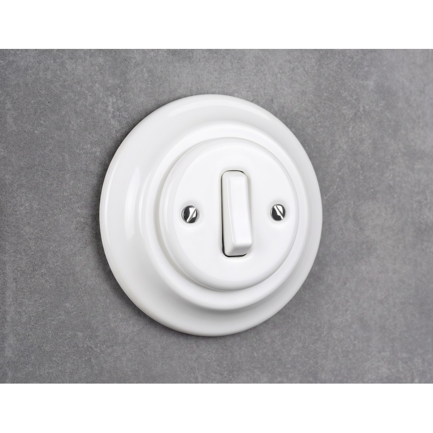 Elhard - Interrupteur simple rétro en céramique avec cadre č. 1 blanc