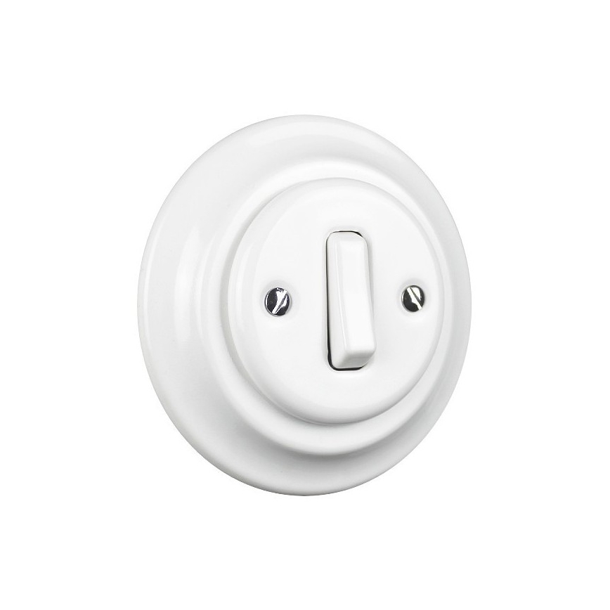 Elhard - Interrupteur simple rétro en céramique avec cadre č. 1 blanc