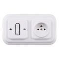 Elhard - Interrupteur unipolaire rétro en céramique n° 1 et prise 230 V avec cadre blanc